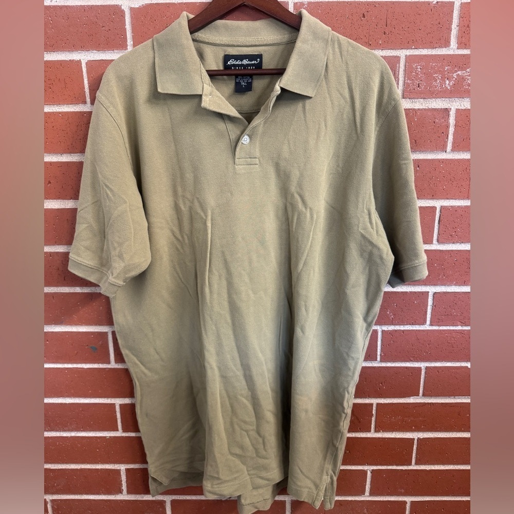 Eddie Bauer Polo Shirt Men’s Large Tall Tan Khaki Short Sleeve Cotton